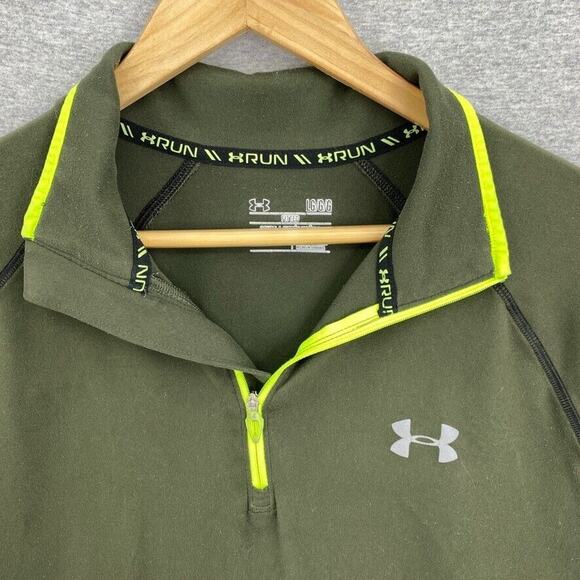Under Armour Pullover Men Large Green 1/4 Zip Run Fitted Jacket Long Sleeve - Picture 6 of 13